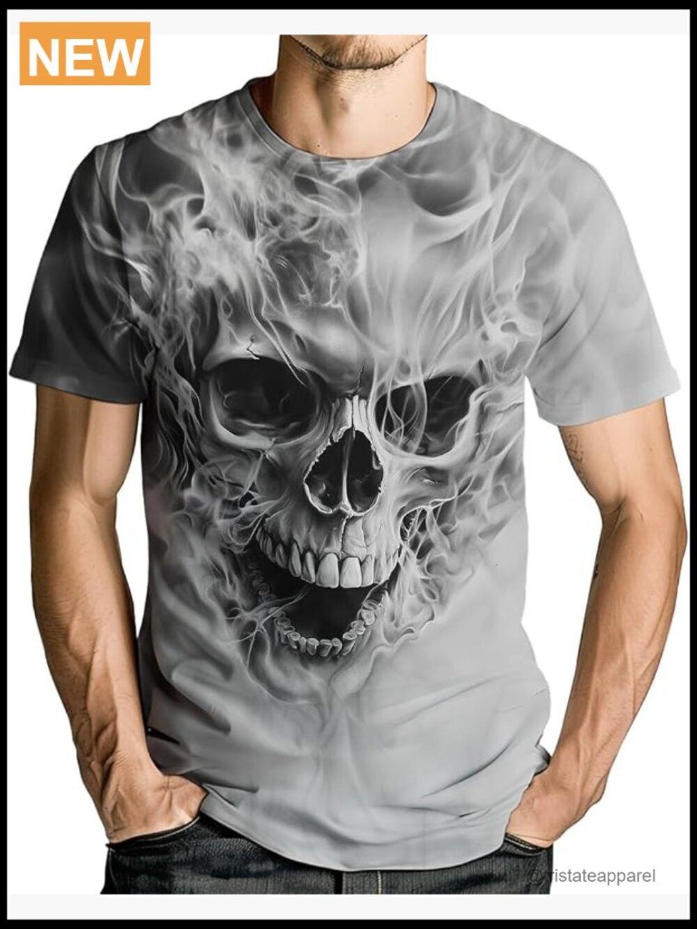 Men's Skull Graphic T-Shirt Vintage Short Sleeve Crew Neck Tee